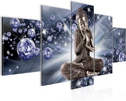 Canvas Schilderij - Wanddecoratie Set - Woonkamer Decoratie - 5 Delig Ontwerp - 100x50 cm - Blauw Grijs