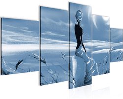 Canvas Schilderij - Wanddecoratie Set - Woonkamer Decoratie - Vliesmateriaal 110g/m2 - 150 x 75 cm - Zonsondergang Blauw