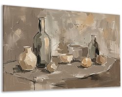 Canvas schilderij - Wanddecoratie taupe - Stilleven - Keuken - Accessoires woonkamer - Muurdecoratie hal - Decoratie modern - 100x75 cm