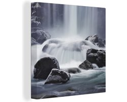 Canvas Schilderij Waterval - Stenen - Natuur - 20x20 cm - Wanddecoratie
