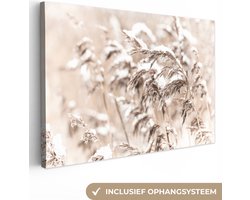 Canvas Schilderij Winter - Planten - Sneeuw - Natuur - Seizoenen - 60x40 cm - Wanddecoratie