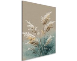 Canvas schilderij - Woondecoratie - Botanicals - Droogbloemen - Modern - Decoratie slaapkamer volwassenen - Minimalisme - Japandi - Pampasgras - 50x70 cm