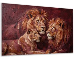 Canvas schilderij - Woonkamer - Dieren - Leeuw - Herfst - Kunst aan de muur hal - Bordeaux - Stoer - 120x80 cm