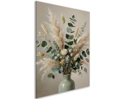 Canvas schilderij - Woonkamer - Vaas - Pampasgras - Landelijk - Muurdecoratie hal - Droogbloemen - 40x60 cm