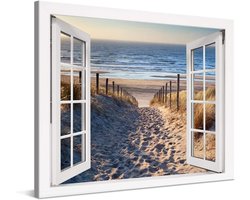 Canvas Schilderij Zeezicht Pad 100x75cm - Wanddecoratie op Houten Frame - Strand Fotokunst