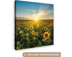 Canvas schilderij - Zonnebloem 50x50 - Kamer decoratie accessoires geel - Bloemen schilderijen woonkamer - Gele wanddecoratie slaapkamer - Muurdecoratie keuken - Wanddoek interieur binnen - Woondecoratie huis - Woonaccessoires landschap - Portret van