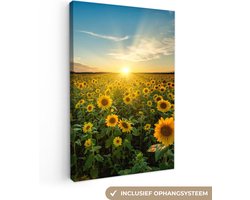 Canvas schilderij - Zonnebloem 60x90 - Kamer decoratie accessoires geel - Bloemen schilderijen woonkamer - Gele wanddecoratie slaapkamer - Muurdecoratie keuken - Wanddoek interieur binnen - Woondecoratie huis - Woonaccessoires landschap - Portret van