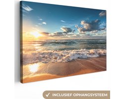 Canvas schilderij zonsondergang 140x90 - Kamer decoratie strand en zee - Schilderijen woonkamer natuur - Canvasdoek - Wanddecoratie slaapkamer - Muurdecoratie keuken - Wanddoek interieur binnen - Woondecoratie huis - Woonaccessoires