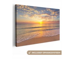 Canvas schilderij zonsondergang 140x90 - Kamer decoratie strand en zee - Schilderijen woonkamer natuur - Wanddecoratie slaapkamer - Muurdecoratie keuken - Wanddoek interieur binnen - Woondecoratie huis - Woonaccessoires