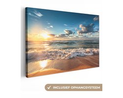 Canvas schilderij zonsondergang 30x20 - Kamer decoratie strand en zee - Schilderijen woonkamer natuur - Canvasdoek - Wanddecoratie slaapkamer - Muurdecoratie keuken - Wanddoek interieur binnen - Woondecoratie huis - Woonaccessoires