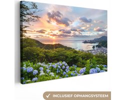 Canvas schilderij zonsondergang 60x40 - Kamer decoratie accessoires - Schilderijen woonkamer hortensia bloemen - Wanddecoratie slaapkamer - Muurdecoratie keuken - Wanddoek interieur binnen - Woondecoratie huis - Woonaccessoires
