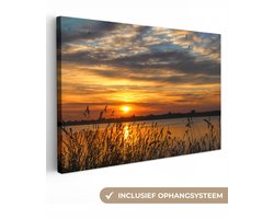 Canvas schilderij zonsondergang 60x40 - Kamer decoratie accessoires - Schilderijen woonkamer natuur horizon - Wanddecoratie slaapkamer - Muurdecoratie keuken - Wanddoek interieur binnen - Woondecoratie huis - Woonaccessoires