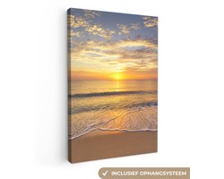 Canvas schilderij zonsondergang 60x90 - Kamer decoratie strand en zee - Schilderijen woonkamer natuur - Wanddecoratie slaapkamer - Muurdecoratie keuken - Wanddoek interieur binnen - Woondecoratie huis - Woonaccessoires