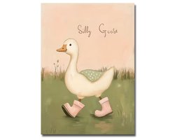 Canvas 'Silly Goose in Boots' - 30x40cm - Poster zonder lijst - Gans - Babykamer - Kinderkamer - Muur Decoratie KInd