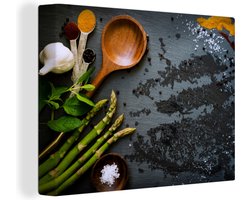 Canvas - Specerijen Kruiden - Pollepels - Keuken - Marmer print - Wanddecoratie - Schilderijen op canvas - 40x30 - Kamer decoratie