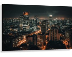 Canvas - Stad - Gebouwen - Lichten - Avond - Donker - 120x80 cm Foto op Canvas Schilderij (Wanddecoratie op Canvas)