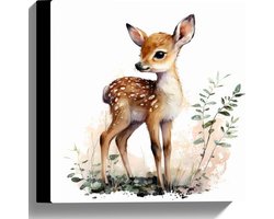Canvas - Tekening van Opzijkijkend Baby Hertje - 30x30 cm Foto op Canvas Schilderij (Wanddecoratie op Canvas)