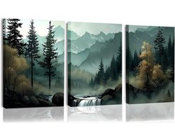 Canvas Wanddecoratie 3 Delig - Natuur Landschap Schilderij - Abstract Modern Kunst voor Woonkamer en Slaapkamer