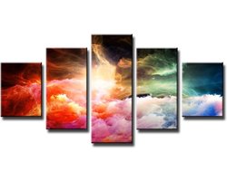 Canvasschilderij Abstract Nebula - Wandschilderij Kleurrijk - Woonkamer Decoratie - Echt Houten Frame - 160x80 cm - Rood Oranje Groen
