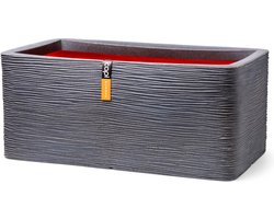 Capi Europe - Bloembak rechthoek Rib NL - 73x39x32 - Donkergrijs - Opening Ø31 - Bloempot voor binnen en buiten - Levenslang garantie - Breukbestendig - 100% Recyclebaar - CO2 Neutraal geproduceerd - KDGR963