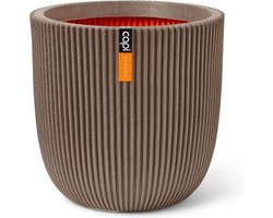 Capi Europe - Bloempot bol Groove NL - 35x34 - Warm taupe - Opening Ø29 - Bloempot voor binnen en buiten - Levenslang garantie - Breukbestendig - 100% Recyclebaar - CO2 Neutraal geproduceerd - KGVWT932