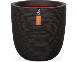 Capi Europe - Bloempot bol Rib NL - 35x34 - Zwart - Opening Ø29 - Bloempot voor binnen en buiten - Levenslang garantie - Breukbestendig - 100% Recyclebaar - CO2 Neutraal geproduceerd - KBLR932