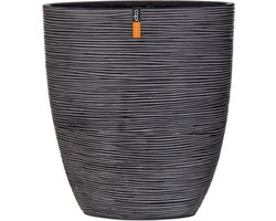 Capi Europe - Bloempot ovaal hoog Rib Anthracite & Ivory - 14x32x17 - Antraciet - Opening Ø30 - Bloempot voor binnen - 5 jaar garantie - BOFZ193