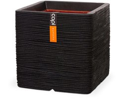 Capi Europe - Bloempot vierkant Rib NL - 30x30 - Zwart - Opening Ø24 - Bloempot voor binnen en buiten - Levenslang garantie - Breukbestendig - 100% Recyclebaar - CO2 Neutraal geproduceerd - KBLR902