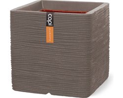 Capi Europe - Bloempot vierkant Rib NL - 50x50 - Warm taupe - Opening Ø42 - Bloempot voor binnen en buiten - Levenslang garantie - Breukbestendig - 100% Recyclebaar - CO2 Neutraal geproduceerd - KWTR904