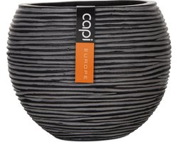 Capi Europe - Vaas bol Rib Anthracite & Ivory - 18x15 - Antraciet - Opening Ø11 - Bloempot voor binnen - 5 jaar garantie - BOFZ102
