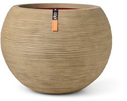 Capi Europe - Vaas bol Rib NL - 40x32 - Beige - Opening Ø24 - Bloempot voor binnen en buiten - Levenslang garantie - Breukbestendig - 100% Recyclebaar - CO2 Neutraal geproduceerd - KBER270
