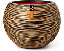 Capi Europe - Vaas bol Rib NL - 40x32 - Goud - Opening Ø24 - Bloempot voor binnen en buiten - Levenslang garantie - Breukbestendig - 100% Recyclebaar - CO2 Neutraal geproduceerd - KBGR270