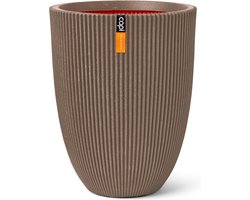 Capi Europe - Vaas elegant laag Groove NL - 34x46 - Warm taupe - Opening Ø27 - Bloempot voor binnen en buiten - Levenslang garantie - Breukbestendig - 100% Recyclebaar - CO2 Neutraal geproduceerd - KGVWT782