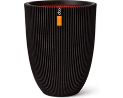 Capi Europe - Vaas elegant laag Groove NL - 34x46 - Zwart - Opening Ø27 - Bloempot voor binnen en buiten - Levenslang garantie - Breukbestendig - 100% Recyclebaar - CO2 Neutraal geproduceerd - KGVBL782