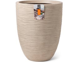Capi Europe - Vaas elegant laag Waste Rib NL - 34x46 - Terrazzo beige - Opening Ø27 - Bloempot voor binnen en buiten - Levenslang garantie - Breukbestendig - 100% Recyclebaar - CO2 Neutraal geproduceerd - KTBR782