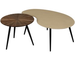 Capi Salontafel Set 2 Stuks - Teak Look & Metaal - Greige/Bruin