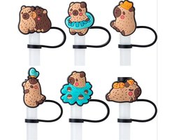 Capibara Dopjes geschikt voor Stanley cup / Dop geschikt voor op het rietje van Stanley-beker / 6 stuks in de vorm van een Capibara - Stanleycup afsluiten - Leuke dop - Geschikt voor 10MM rietjes