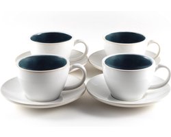 Cappuccino kopjes 4-delige set (180 ml) van aardewerk - hoogwaardige en dikwandige koffiekopjes met schoteltjes (blauw)