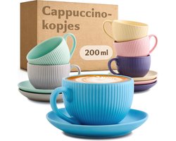 Cappuccinokopjes met handvat - Set van 6 - Uniek gestreept patroon - 200 ml - Vaatwasmachinebestendig