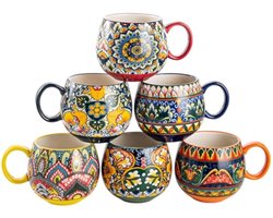 Cappuccinomokken – Voor Koffie, Thee en Latte – Set van 6 – 600 ml – Multicolor – Porselein