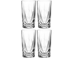 Capri drinkglazen set van 4, vaatwasmachinebestendige sapglazen met reliëf facetgeslepen, XL waterglas, grote glazen drinkbeker, 530 ml 022778