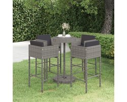 Capri Luxe 5-Delige Tuinbarset met Kussens – Rond Design – Grijs Poly Rattan – Bar Tafel en 4 Barkrukken – Weerbestendig Outdoor Meubilair voor Tuin, Terras en Balkon