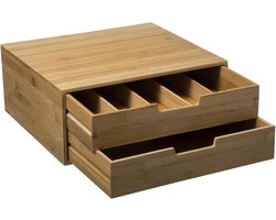 Capsulehouder Bamboe- 2 Lades - Theedoos - Opbergbox - Bureau Organizer - Koffie Capsule Houder - Koffiepads - Koffiezetapparaat stand met Lade- Koffiecups houder - Geschikt voor Dolce Gusto - Vertuo - L’Or