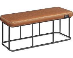 Caramel Bruine Bank - Zitting - Poef - Stalen frame - Zeer elastisch schuim - PU-leer - Multiplex - 40cm x 120cm x 45cm - Max. 300 kg capaciteit