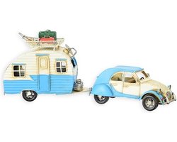 Caravan - Miniatuur Voertuig - Kamperen Decoratie - Blik Metaal - Model Auto - Woondecoratie - 40x10x16