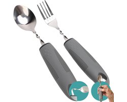 Care by Aazzam® Aangepast Bestek Vork & Lepel - Set van 2 - Buigbaar - Ergonomisch - Buigbaar Verzwaard - Dik handvat - Ergonomisch Reuma - Parkinson - Krachtverlies - Ouderen Senioren Hulpmiddel