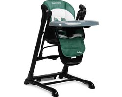 Caretero Indigo Kinderstoel + Schommel Zwart Groen - Babystoel - Baby Eetstoel - Babystoel voor aan Tafel - Voor Kinderen van 1 Maand tot 4 Jaar - Verstelbare Hoogte en Voetensteun - Groot Dubbel Blad - Kinderstoeltje voor Peuter - Peuterstoel