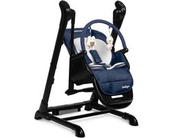 Caretero Indigo Kinderstoel + Schommel Zwart Marineblauw - Babystoel - Baby Eetstoel - Babystoel voor aan Tafel - Voor Kinderen van 1 Maand tot 4 Jaar - Verstelbare Hoogte en Voetensteun - Groot Dubbel Blad - Kinderstoeltje voor Peuter - Peuterstoel