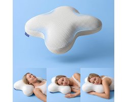 Carissimi Bedding Dreamers Hoofdkussen - Ergonomisch Vlinderkussen - Traagschuim Slaapkussen - Kussen met Nek & Schouder Ondersteuning - Inclusief Reistas