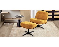 Carlovo Loungestoel - Lounge Stoel - Relaxstoel - Fauteuil - Chaise Longue - Draaistoel - 360° Draaibaar - Inclusief Hocker - Dikke Kussens - Geel